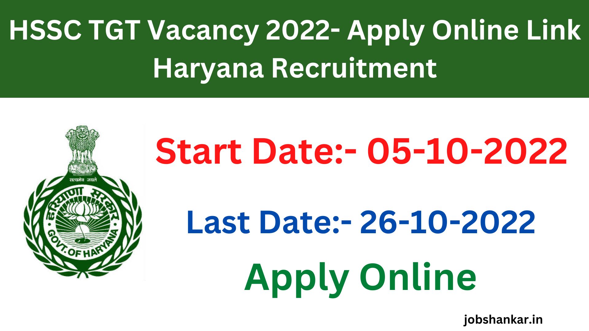 Hssc Tgt Vacancy 2022 Apply Online Link Haryana